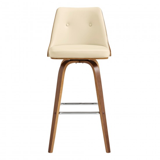 Nolte 26" Swivel Counter Stool in Cream Faux Leather and Walnut Wood