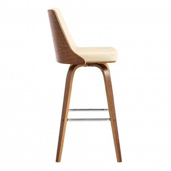 Nolte 26" Swivel Counter Stool in Cream Faux Leather and Walnut Wood
