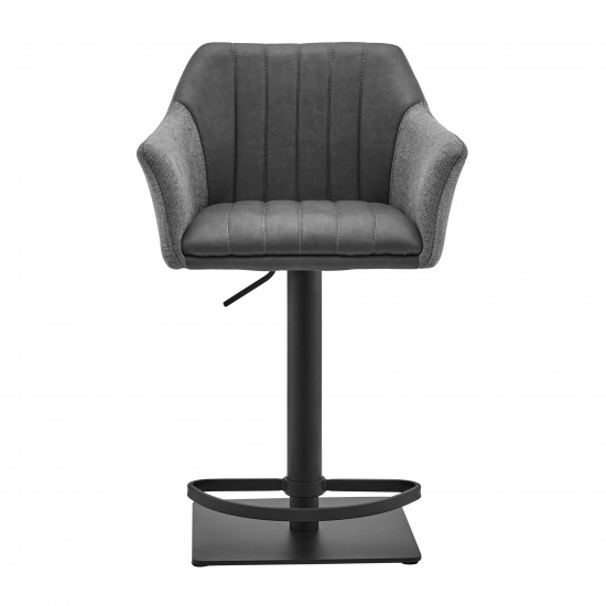 Erin Adjustable Gray Faux Leather and Fabric Metal Swivel Bar Stool