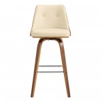 Nolte 30" Swivel Bar Stool in Cream Faux Leather and Walnut Wood