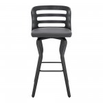 Verne 30" Swivel Gray Faux Leather and Black Wood Bar Stool