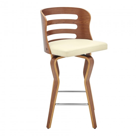 Verne 26" Swivel Cream Faux Leather and Walnut Wood Bar Stool