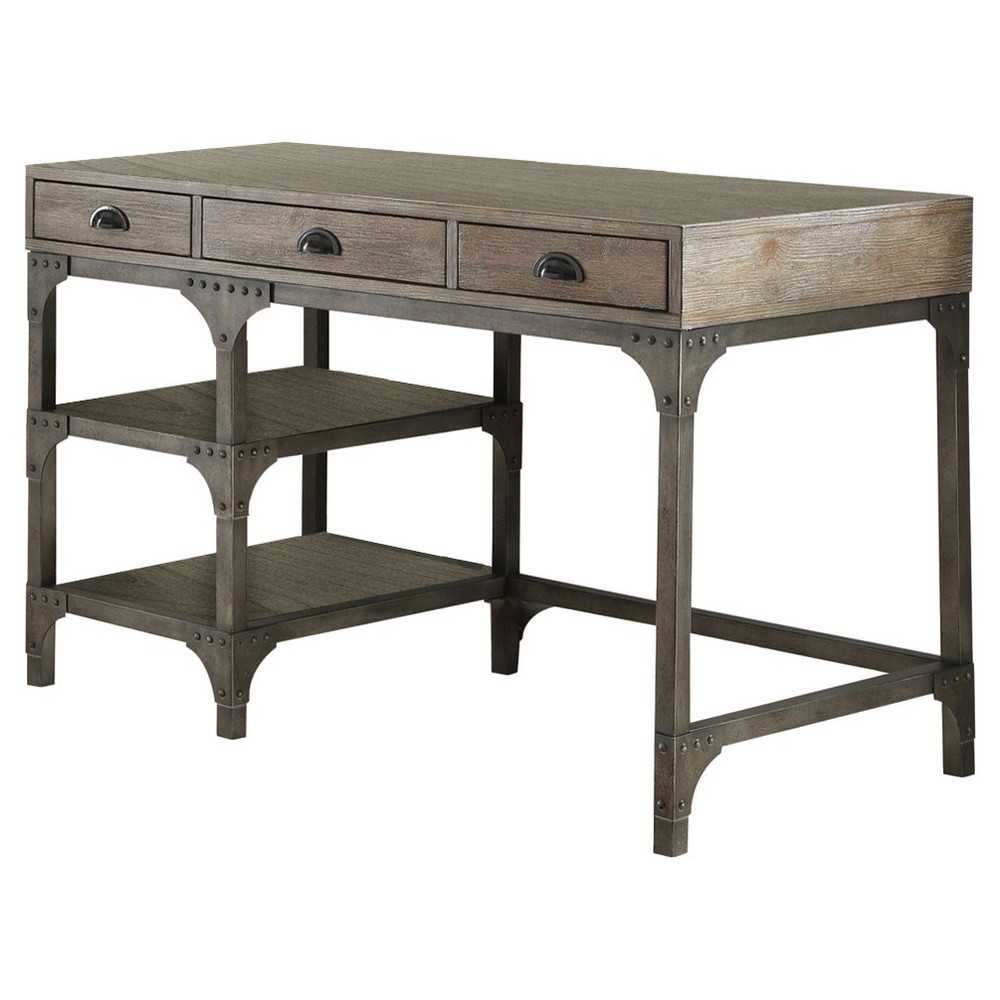 ACME Gorden Desk, Weathered Oak & Antique Silver