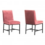 Napoli Pink Velvet and Black Leg Modern Accent Dining Chair- Set of 2