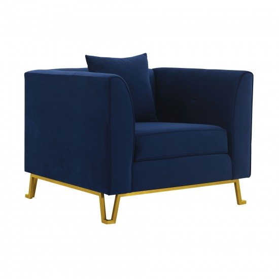 Everest Blue Fabric Upholstered Sofa Accent Chair with Brushed Gold Legs