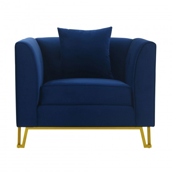 Everest Blue Fabric Upholstered Sofa Accent Chair with Brushed Gold Legs