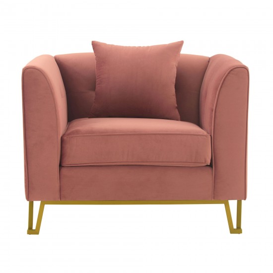 Everest Blush Fabric Upholstered Sofa Accent Chair with Brushed Gold Legs