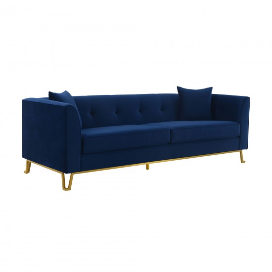 Everest 90" Blue Fabric Upholstered Sofa with Brushed Gold Legs