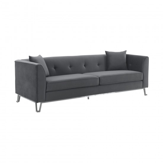 Everest 90" Gray Fabric Upholstered Sofa with Brushed Stainless Steel Legs