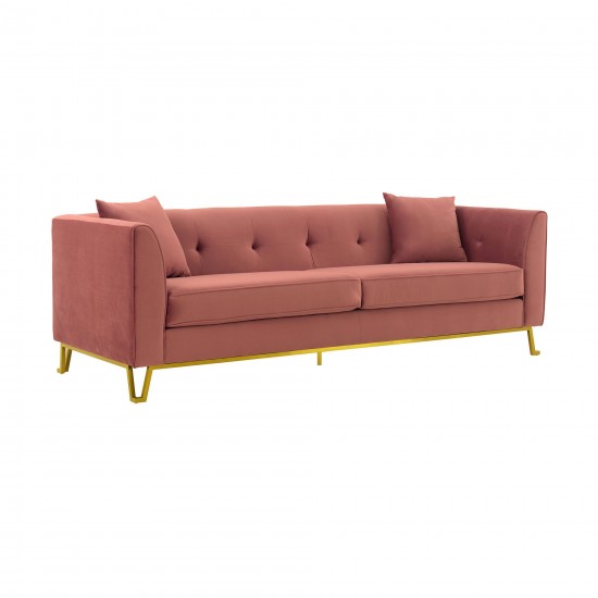 Everest 90" Blush Fabric Upholstered Sofa with Brushed Gold Legs