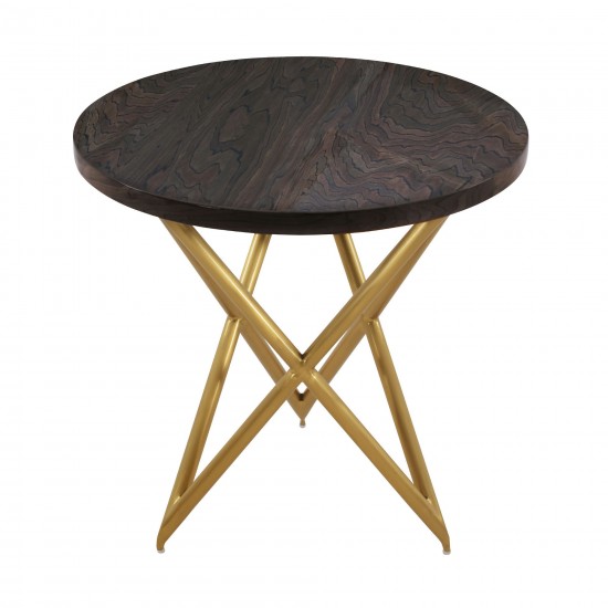 Atala Brown Veneer End Table with Brushed Gold Legs