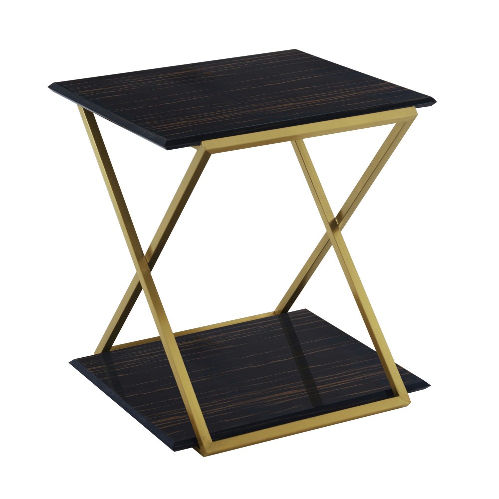 Westlake Dark Brown Veneer End Table with Brushed Gold Legs