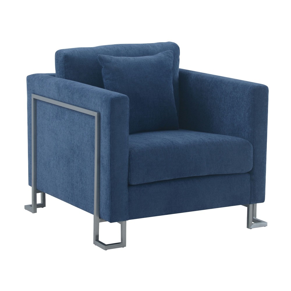 Heritage Blue Fabric Upholstered Accent Chair with Brushed Stainless Steel Legs