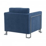 Heritage Blue Fabric Upholstered Accent Chair with Brushed Stainless Steel Legs