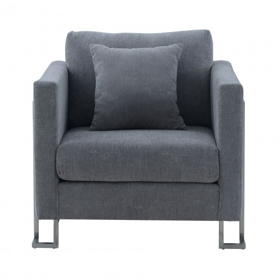 Heritage Gray Fabric Upholstered Accent Chair with Brushed Stainless Steel Legs