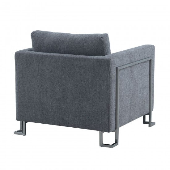 Heritage Gray Fabric Upholstered Accent Chair with Brushed Stainless Steel Legs