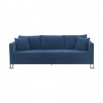 Heritage Blue Fabric Upholstered Sofa with Brushed Stainless Steel Legs