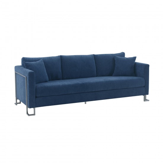 Heritage Blue Fabric Upholstered Sofa with Brushed Stainless Steel Legs