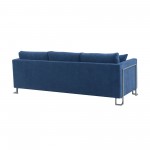 Heritage Blue Fabric Upholstered Sofa with Brushed Stainless Steel Legs