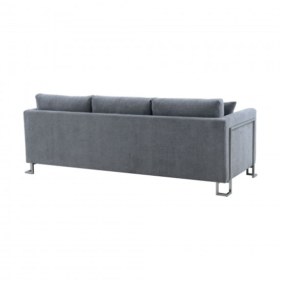 Heritage Gray Fabric Upholstered Sofa with Brushed Stainless Steel Legs