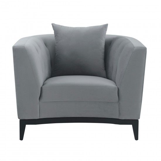 Melange Gray Velvet Accent Chair with Black Wood Base