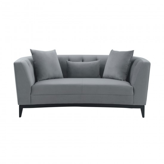 Melange Gray Velvet Loveseat with Black Wood Base