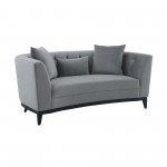 Melange Gray Velvet Loveseat with Black Wood Base