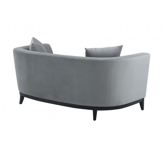 Melange Gray Velvet Loveseat with Black Wood Base