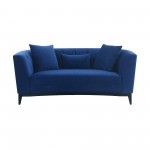 Melange Blue Velvet Upholstered Loveseat with Black Wood Base