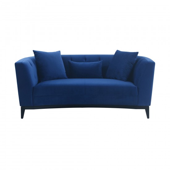 Melange Blue Velvet Upholstered Loveseat with Black Wood Base