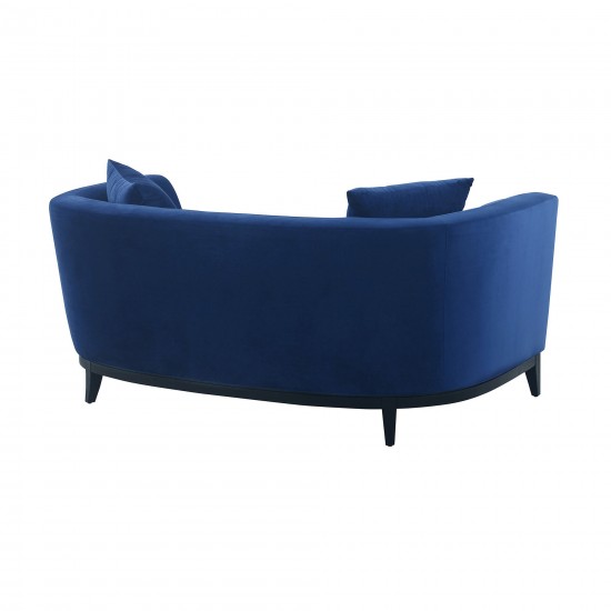 Melange Blue Velvet Upholstered Loveseat with Black Wood Base