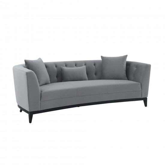 Melange Gray Velvet Sofa with Black Wood Base