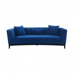 Melange Blue Velvet Upholstered Sofa with Black Wood Base