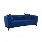 Melange Blue Velvet Upholstered Sofa with Black Wood Base