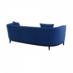 Melange Blue Velvet Upholstered Sofa with Black Wood Base