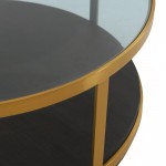 Hattie Glass Top and Walnut Wood Coffee Table with Brushed Gold Frame