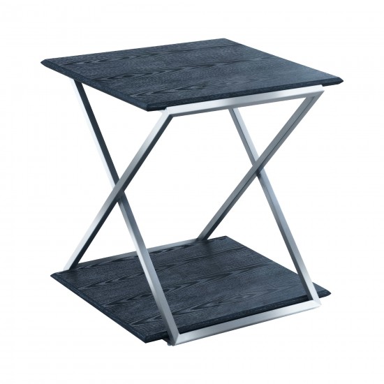 Westlake Black Veneer End Table with Brushed Stainless Steel Frame