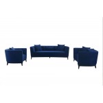 Melange 3 Piece Blue Velvet Living Room Seating Set