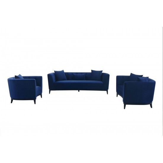 Melange 3 Piece Blue Velvet Living Room Seating Set