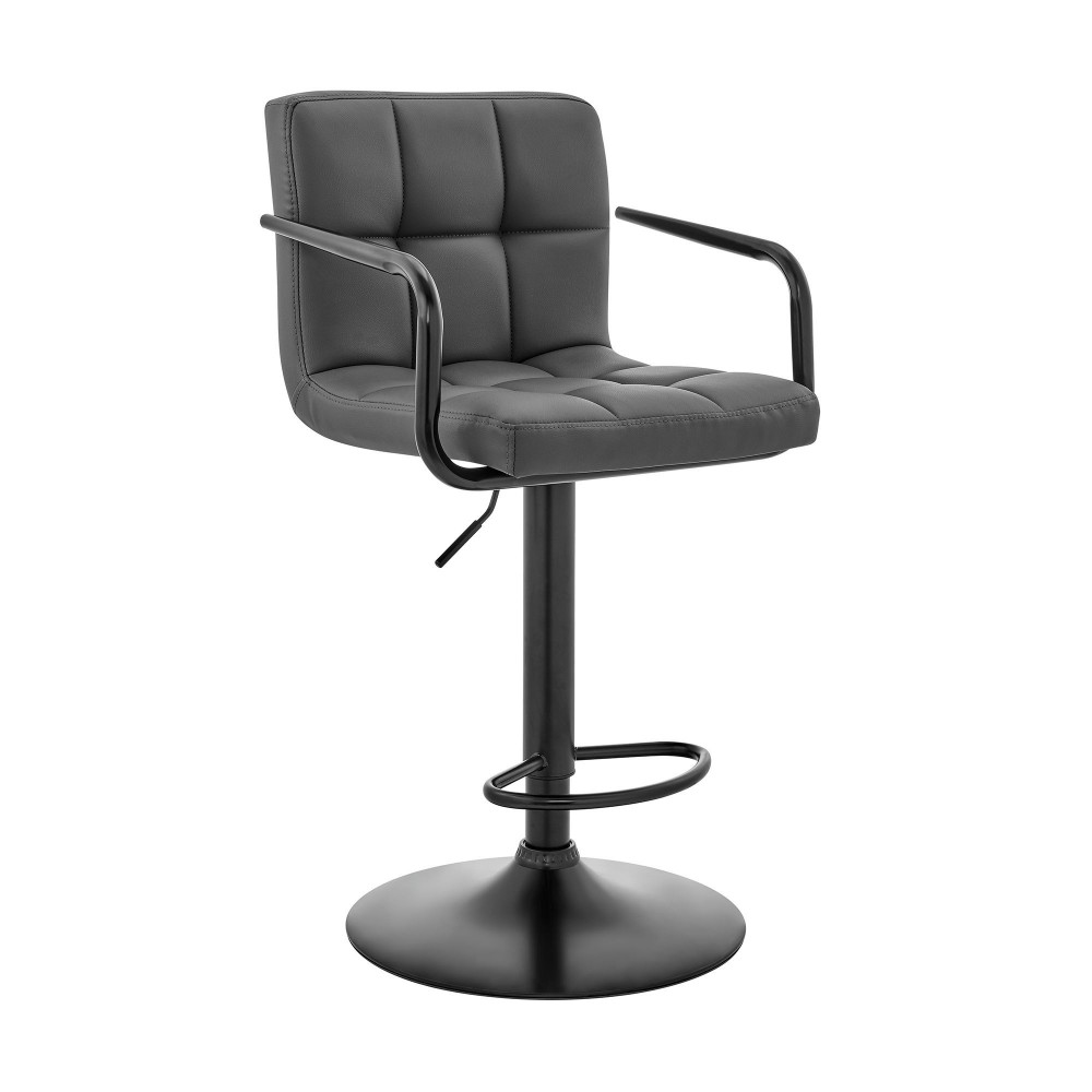 Laurant Adjustable Height Gray Faux Leather Swivel Bar Stool