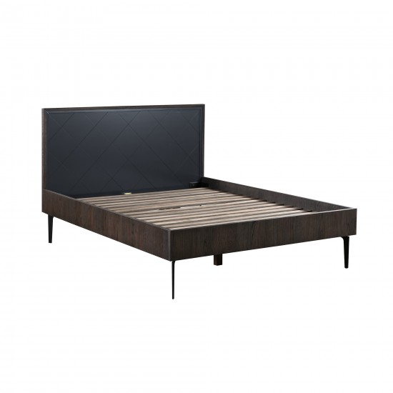 Cross Solid Oak and Metal Queen Platform Bed Frame