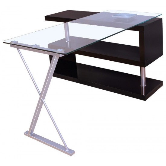 ACME Buck Desk w/Swivel, Black High Gloss & Clear Glass