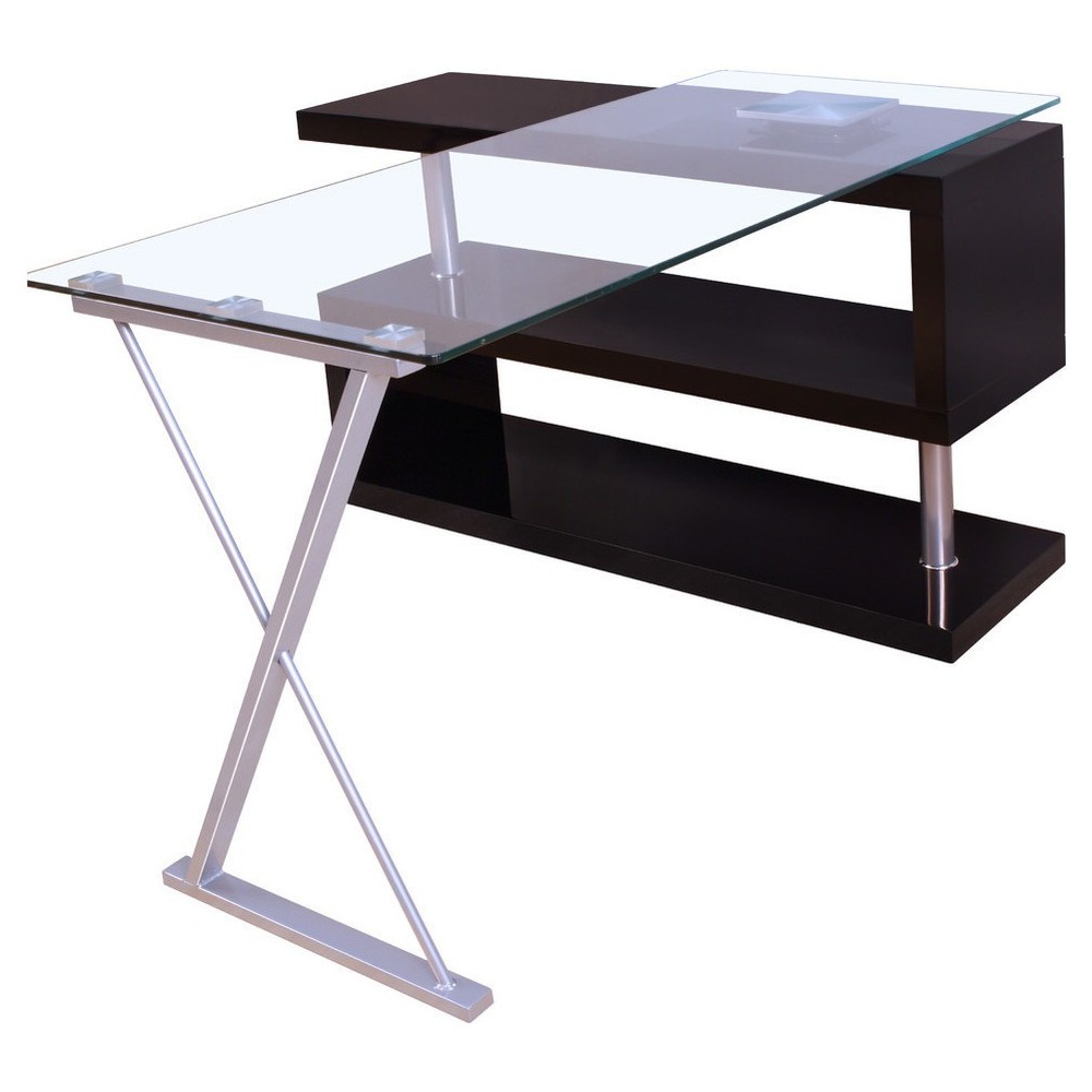 ACME Buck Desk w/Swivel, Black High Gloss & Clear Glass