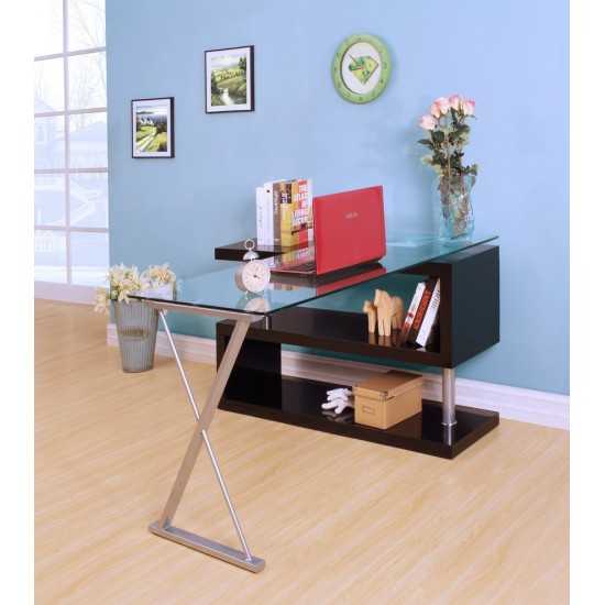ACME Buck Desk w/Swivel, Black High Gloss & Clear Glass