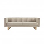 Delilah 86" Beige Velvet Square Arm Sofa with Gold Legs