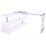 ACME Buck Desk w/Swivel, White High Gloss & Clear Glass