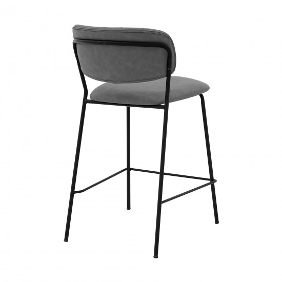 Carlo 26" Gray Faux Leather and Black Metal Counter Height Bar Stool