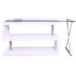 ACME Buck Desk w/Swivel, White High Gloss & Clear Glass