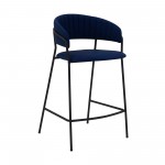 Nara 26" Blue Faux Leather and Metal Counter Height Barstool with Black frame