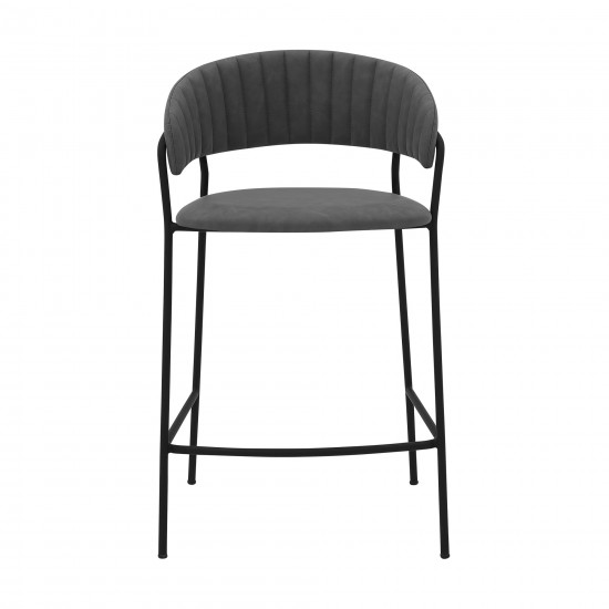 Nara 26" Gray Faux Leather and Metal Counter Height Barstool with Black frame